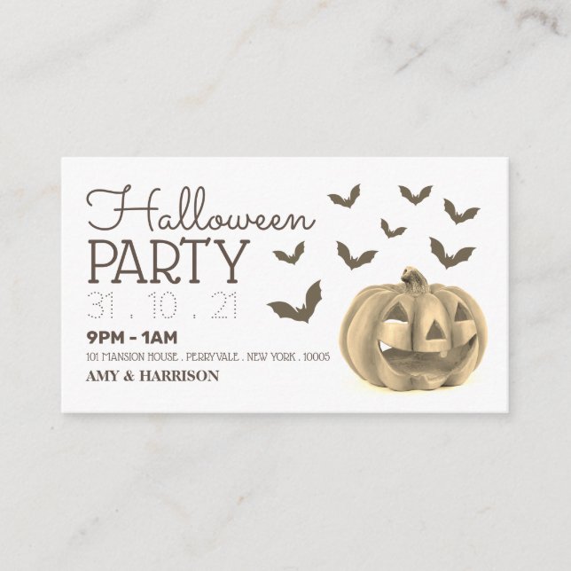 Pumpkin & Bats, Halloween-Party Ticket Einladung (Vorderseite)