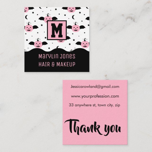 PUMPKIN BATS HALLOWEEN QUADRATISCHE VISITENKARTE (Vorne/Hinten)