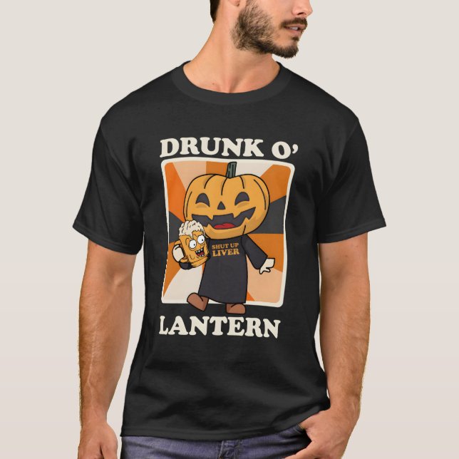 Pumpkin Betrunken O' Lantern Beer Drinkers Hallowe T-Shirt (Vorderseite)