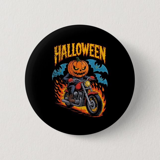 Pumpkin Biker Riding A Motorcycle Halloween Costum Button (Vorderseite)
