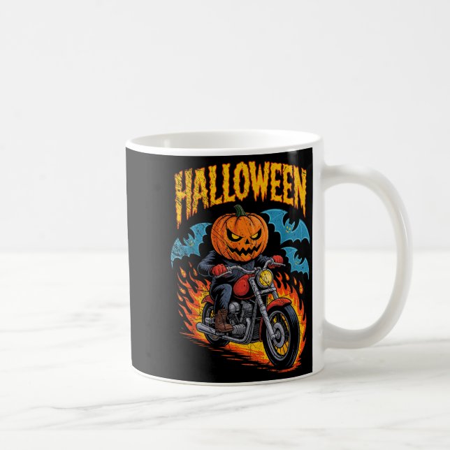 Pumpkin Biker Riding A Motorcycle Halloween Costum Kaffeetasse (Rechts)