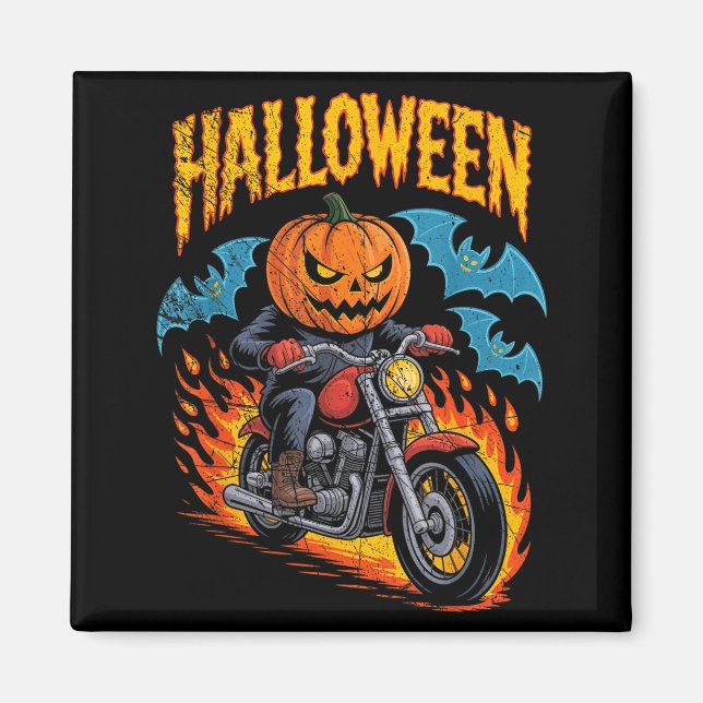 Pumpkin Biker Riding A Motorcycle Halloween Costum Magnet (Vorne)