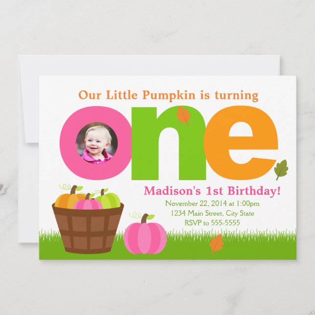 Pumpkin Birthday Einladung Pink Pumpkin Girl (Vorderseite)