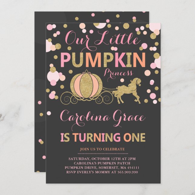 Pumpkin Birthday Einladung Pumpkin Princess Party (Vorne/Hinten)