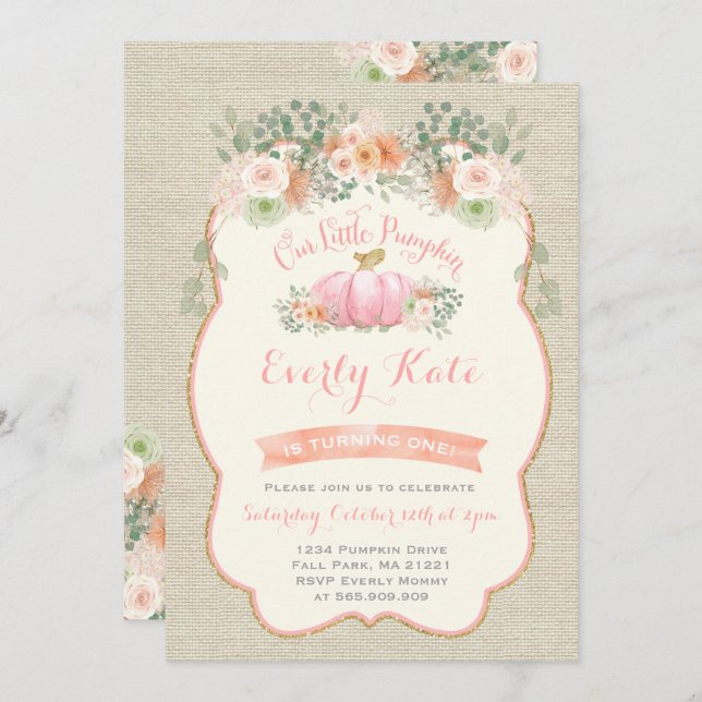 Pumpkin Birthday Einladung Rustic Pumpkin Party (Vorne/Hinten)