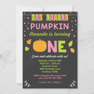 Pumpkin Birthday Invasion, 1. Geburtstag, rosa Einladung