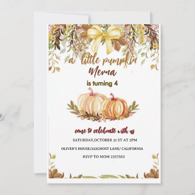 pumpkin  Birthday Invitation Editable Digital Down Einladung (Vorderseite)