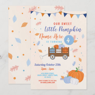 Pumpkin Birthday Invite Fall Boy Blue Trailer Einladung
