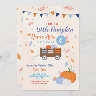 Pumpkin Birthday Invite Fall Boy Blue Trailer Einladung