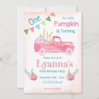 Pumpkin Birthday, Pumpkin Party, Fall, rosa Party Einladung