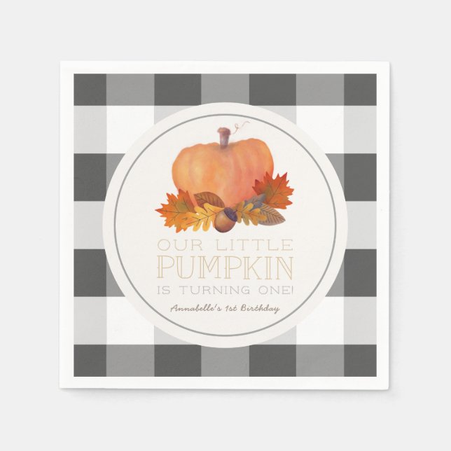 Pumpkin Black Buffalo Karos Geburtstag Napkins Serviette (Vorderseite)