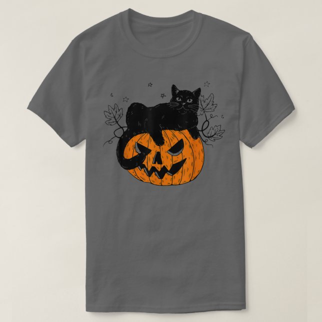 Pumpkin Black Cat Halloween Kostüm Beängstigend He T-Shirt (Design vorne)