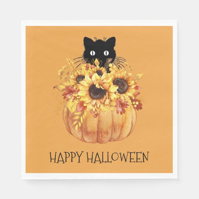 Pumpkin Black Cat Halloween Napkins Serviette (Vorderseite)