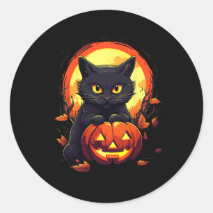 Pumpkin Black Cat Halloween Vintages Kostüm für We Runder Aufkleber