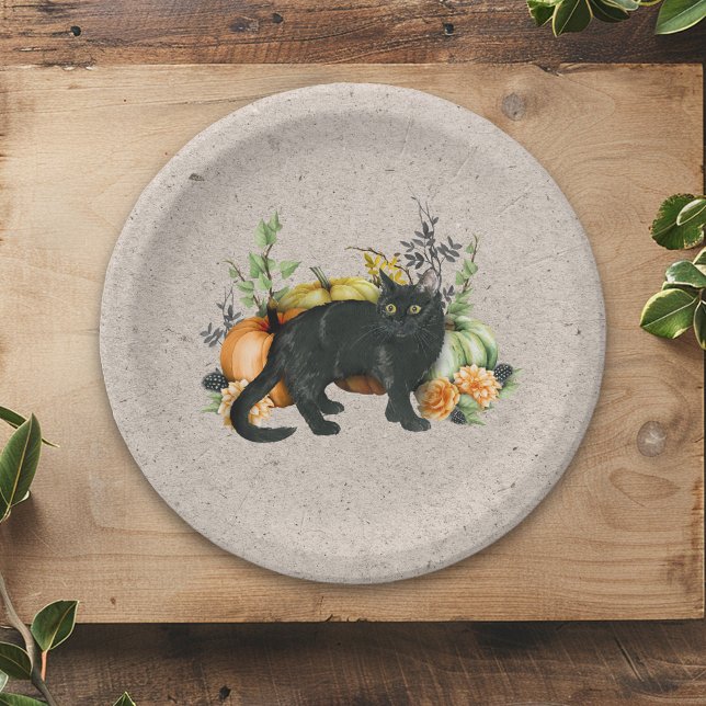 Pumpkin Black Cat Herbst Pappteller (Von Creator hochgeladen)