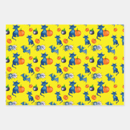 Pumpkin Black Cat Hexenbrauen Design Halloween Geschenkpapier Set