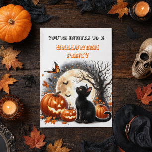 Pumpkin Black Cat Kids Halloween-Party Einladung
