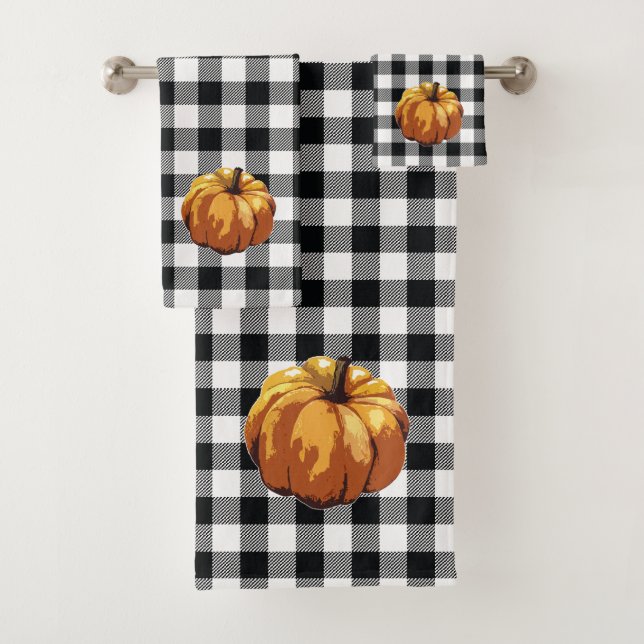 Pumpkin Black Karo Pattern Badetuch Set (Insitu)