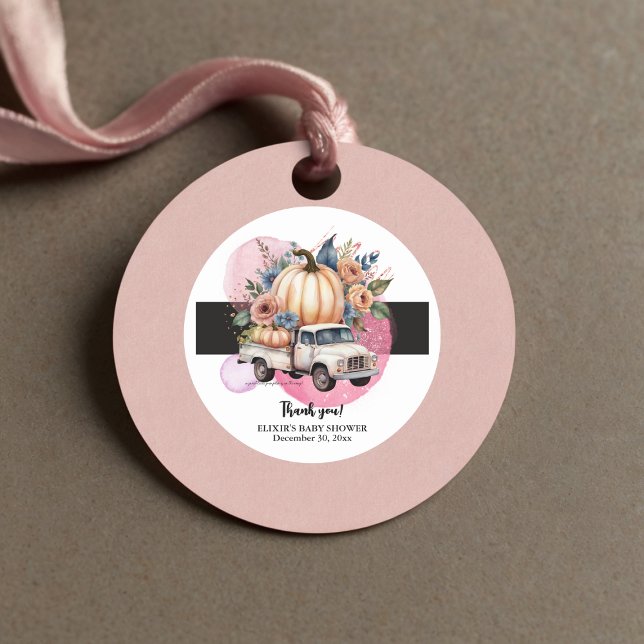 Pumpkin Black Pink Floral Truck Baby Dusche Geschenkanhänger (Von Creator hochgeladen)