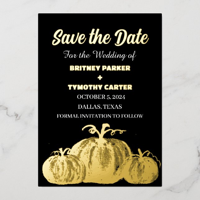 Pumpkin Black Rustic Foto QR Code Hochzeit Folieneinladung (Vorderseite)