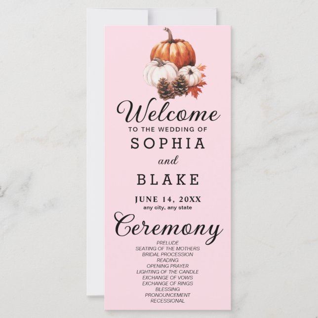 Pumpkin & Blätter Fall Soft Pink Wedding Program (Vorderseite)