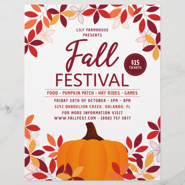 Pumpkin Blätter Frame Fall Festival Event Flyer (Vorne)