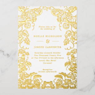 Pumpkin & Blätter Line Gezeichnet Frame-Hochzeit i Folieneinladung