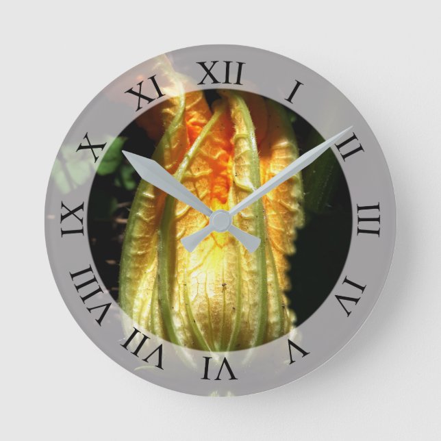 Pumpkin Blossom Wall Clock Runde Wanduhr (Vorderseite)