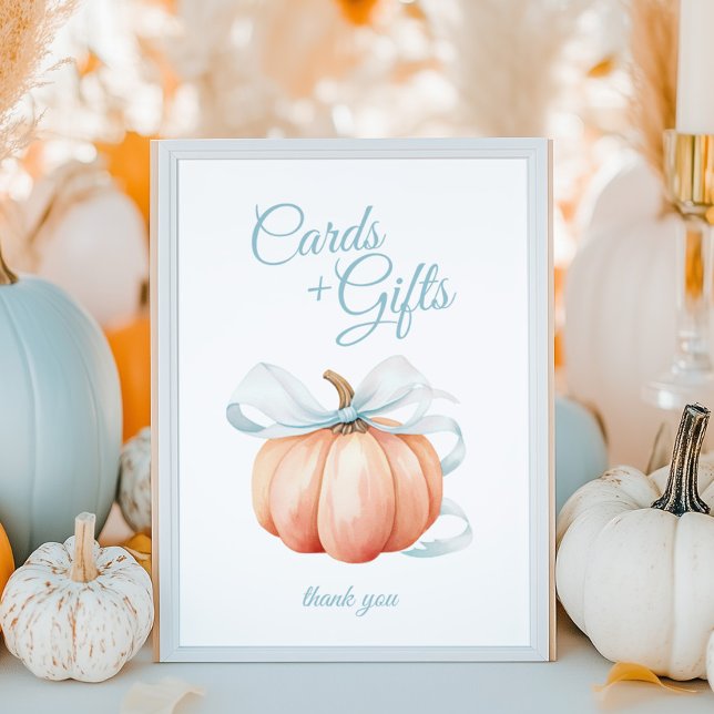 Pumpkin Blue Bow Cards & Gifts Table Sign Poster (Von Creator hochgeladen)