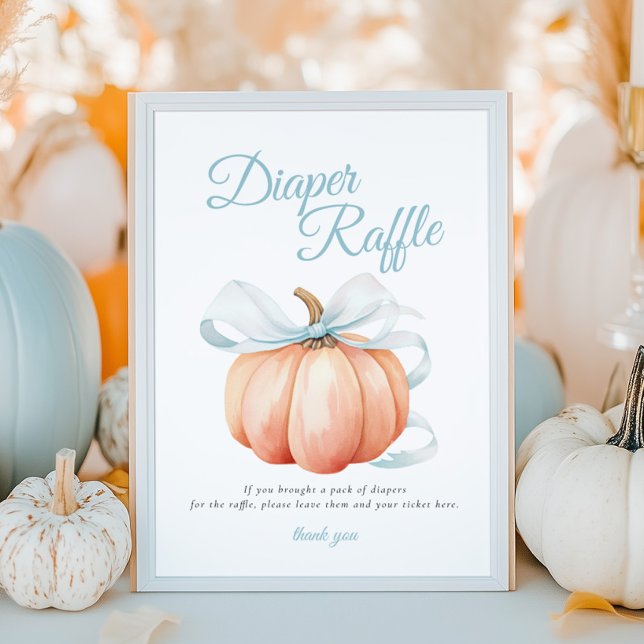 Pumpkin Blue Bow Diaper Raffle Table Sign Poster (Von Creator hochgeladen)