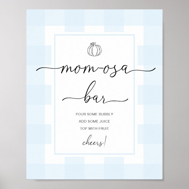Pumpkin Blue Gingham Baby Shower Mama-osa Bar Sign Poster (Vorne)