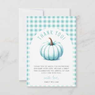 Pumpkin Blue Gingham Kariert Boy Baby Shower Dankeskarte