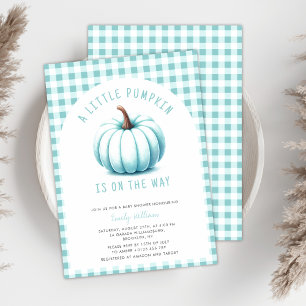 Pumpkin Blue Gingham Kariert Boy Baby Shower Einladung
