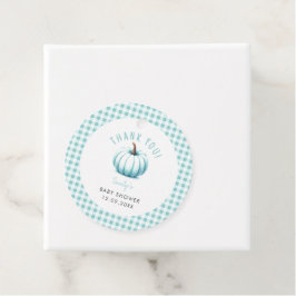 Pumpkin Blue Gingham Kariert Boy Baby Shower Geschenkanhänger