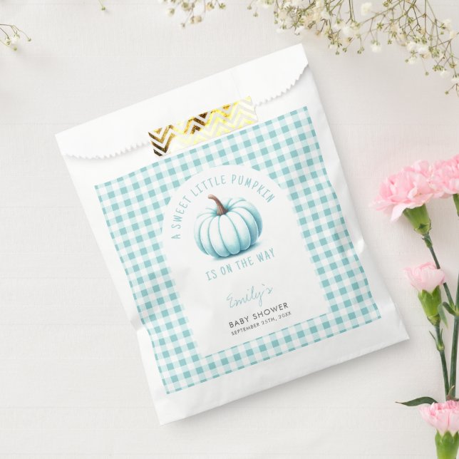 Pumpkin Blue Gingham Kariert Boy Baby Shower Geschenktütchen (Versiegelt)