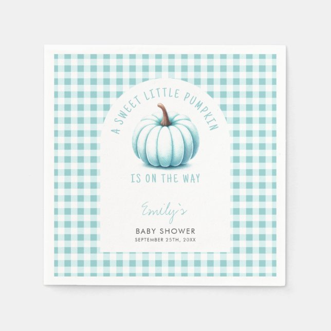Pumpkin Blue Gingham Kariert Boy Baby Shower Serviette (Vorderseite)