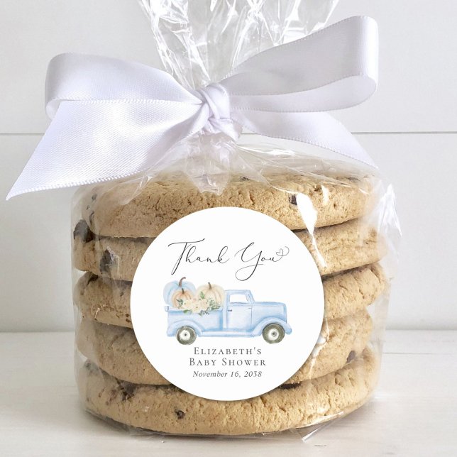 Pumpkin Blue Truck Baby Boy Dusche Vielen Dank Runder Aufkleber (Von Creator hochgeladen)