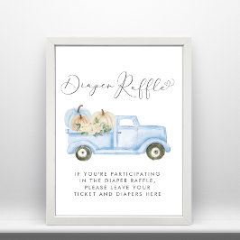 Pumpkin Blue Truck Diaper Raffle Baby Boy Dusche Poster