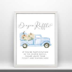 Pumpkin Blue Truck Diaper Raffle Baby Boy Dusche Poster