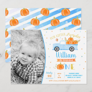 Pumpkin Blue Truck Erster Geburtstag Einladung Jun