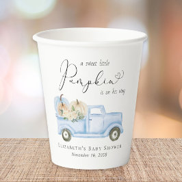 Pumpkin Blue Truck Watercolor Babydusche Pappbecher
