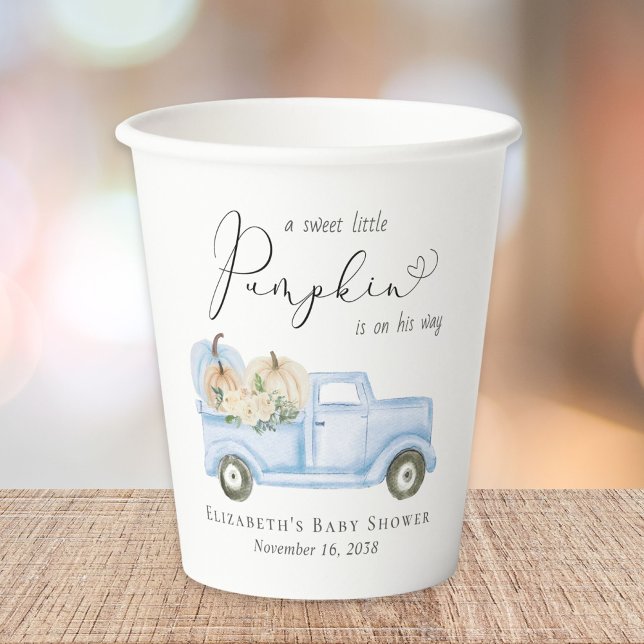 Pumpkin Blue Truck Watercolor Babydusche Pappbecher (Von Creator hochgeladen)