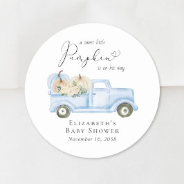 Pumpkin Blue Vintag Truck Baby Boy Dusche Runder Aufkleber