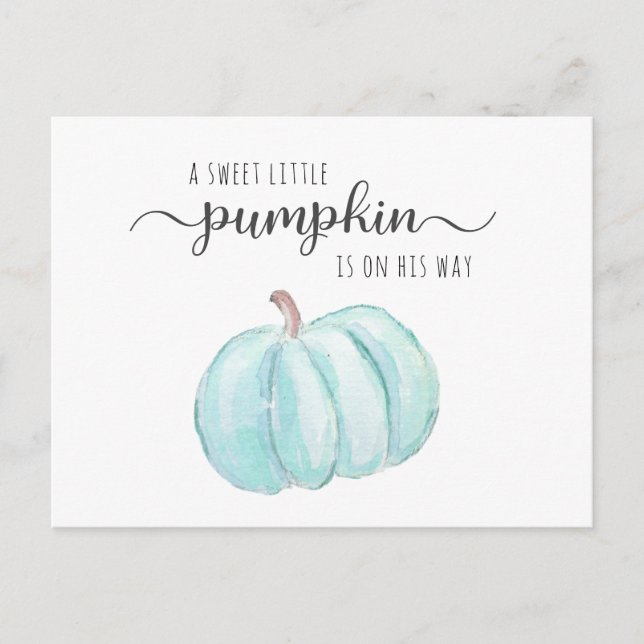 Pumpkin Blue Watercolor Baby Boy Dusche Einladungspostkarte (Vorderseite)