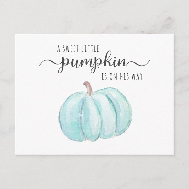 Pumpkin Blue Watercolor Baby Boy Dusche von Mail Einladungspostkarte (Vorderseite)