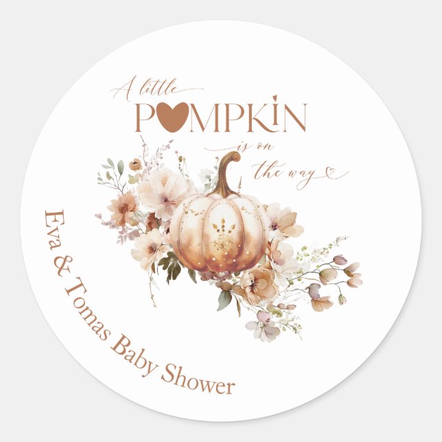 Pumpkin & Blume Boho Fall Babydusche Runder Aufkleber (Vorderseite)