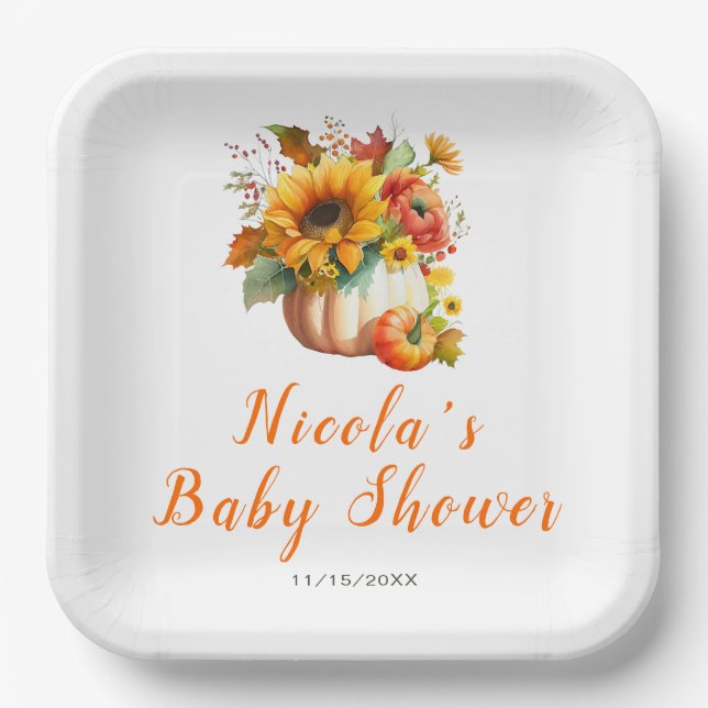 Pumpkin Blume Bouquet Babydusche Pappteller (Vorderseite)
