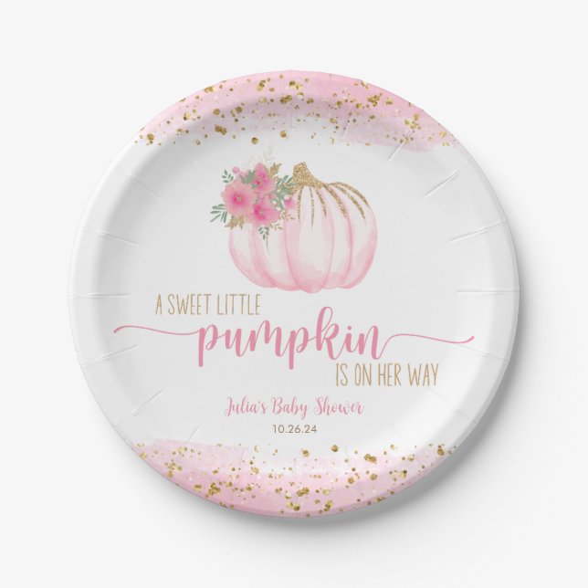 Pumpkin Blush Pink Gold Baby Girl Duft Pappteller (Vorderseite)