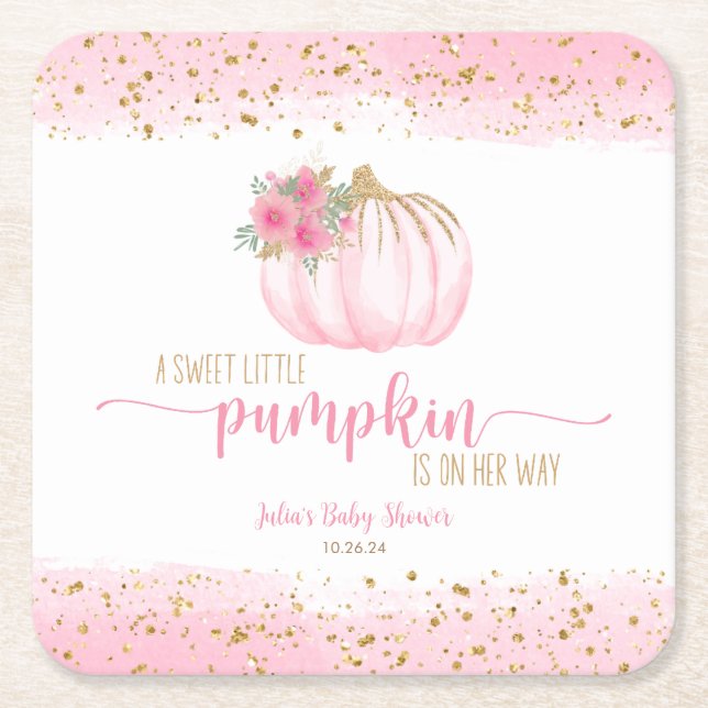 Pumpkin Blush Pink Gold Baby Girl Duft Rechteckiger Pappuntersetzer (Vorderseite)