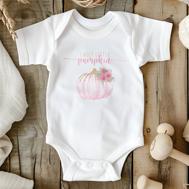 Pumpkin Blush Pink Gold Floral Fall Baby Girl Strampler (Von Creator hochgeladen)